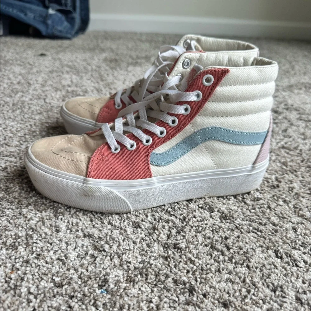 Vans High Top Sneakers in White, Red, Light Blue, Pink